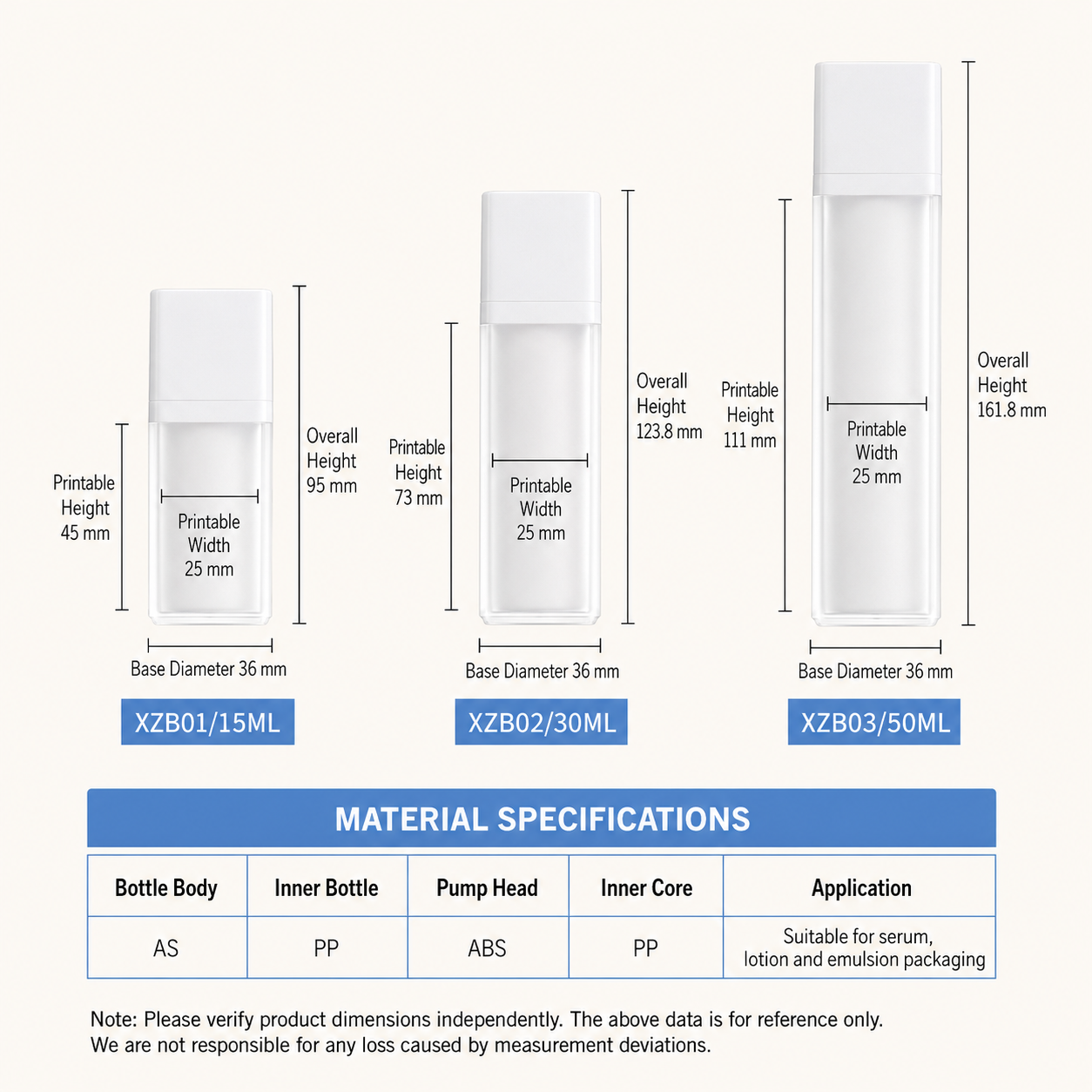 Custom Square AS Airless Pump Bottle – 15ml / 30ml / 50ml - Image 4